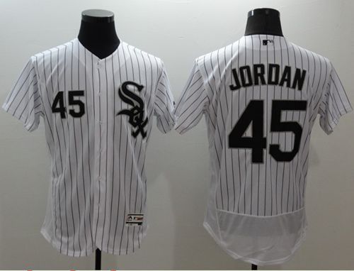 White Sox #45 Michael Jordan White(Black Strip) Flexbase Authentic Collection Stitched MLB Jersey - Click Image to Close